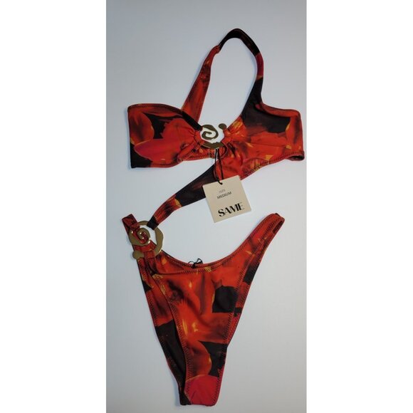 SAME Los Angeles Swim Womens Spiral one Shoulder One Piece Color Red Tropical M - Picture 3 of 7